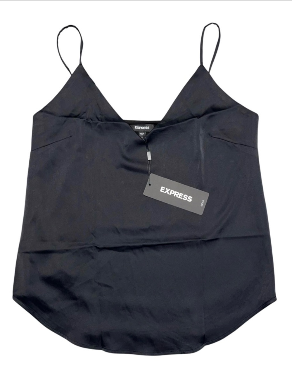 Express Black Satin Classic Cami  Adjustable Straps NWT Small Tank Satin V Neck